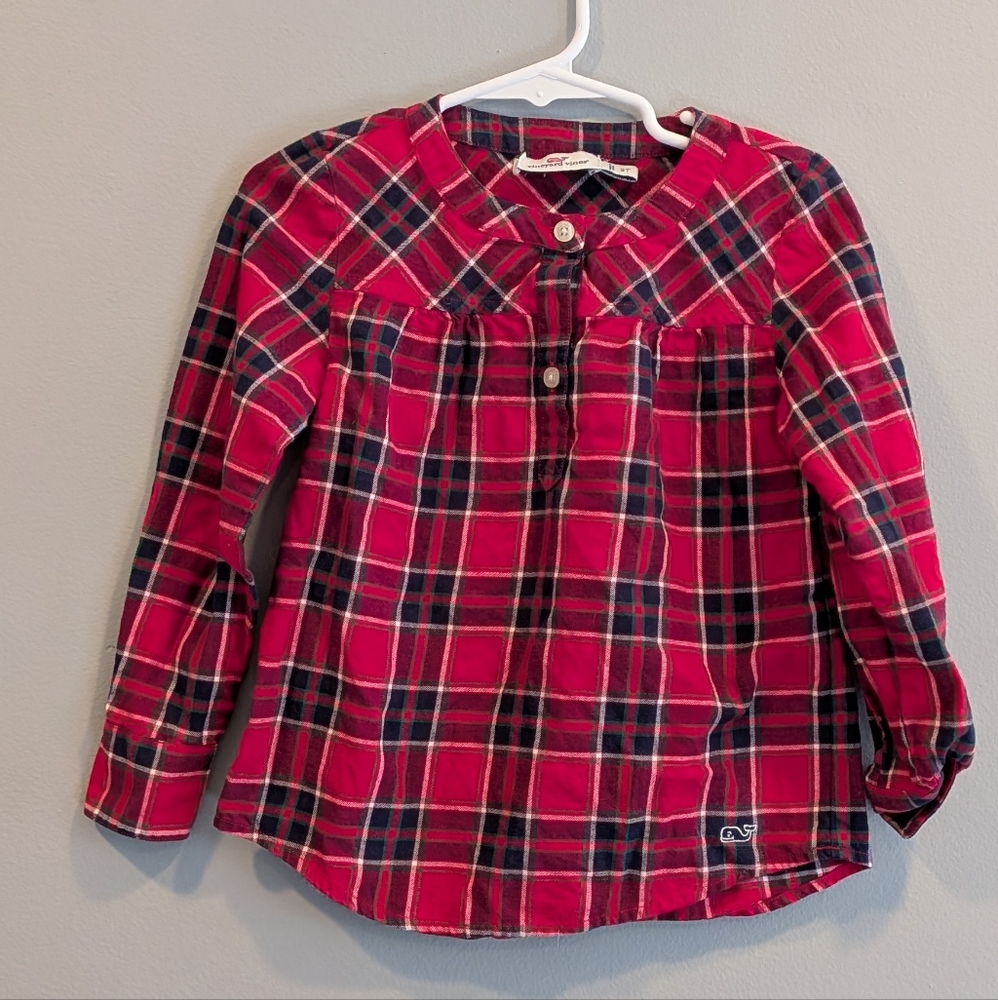 Vineyard Vines Red‎ Plaid Flannel Shirt Toddler Girl 3T 100% Cotton Holiday Top